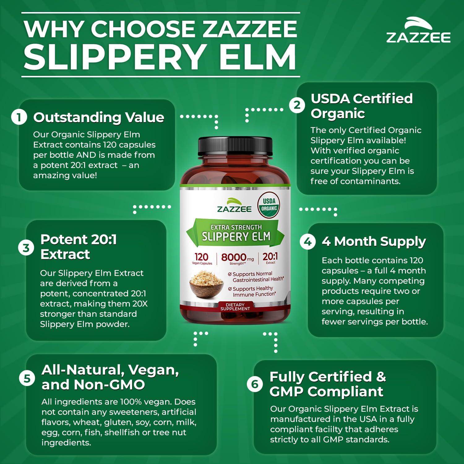 Zazzee Organic Slippery Elm Extract bottle with natural background
