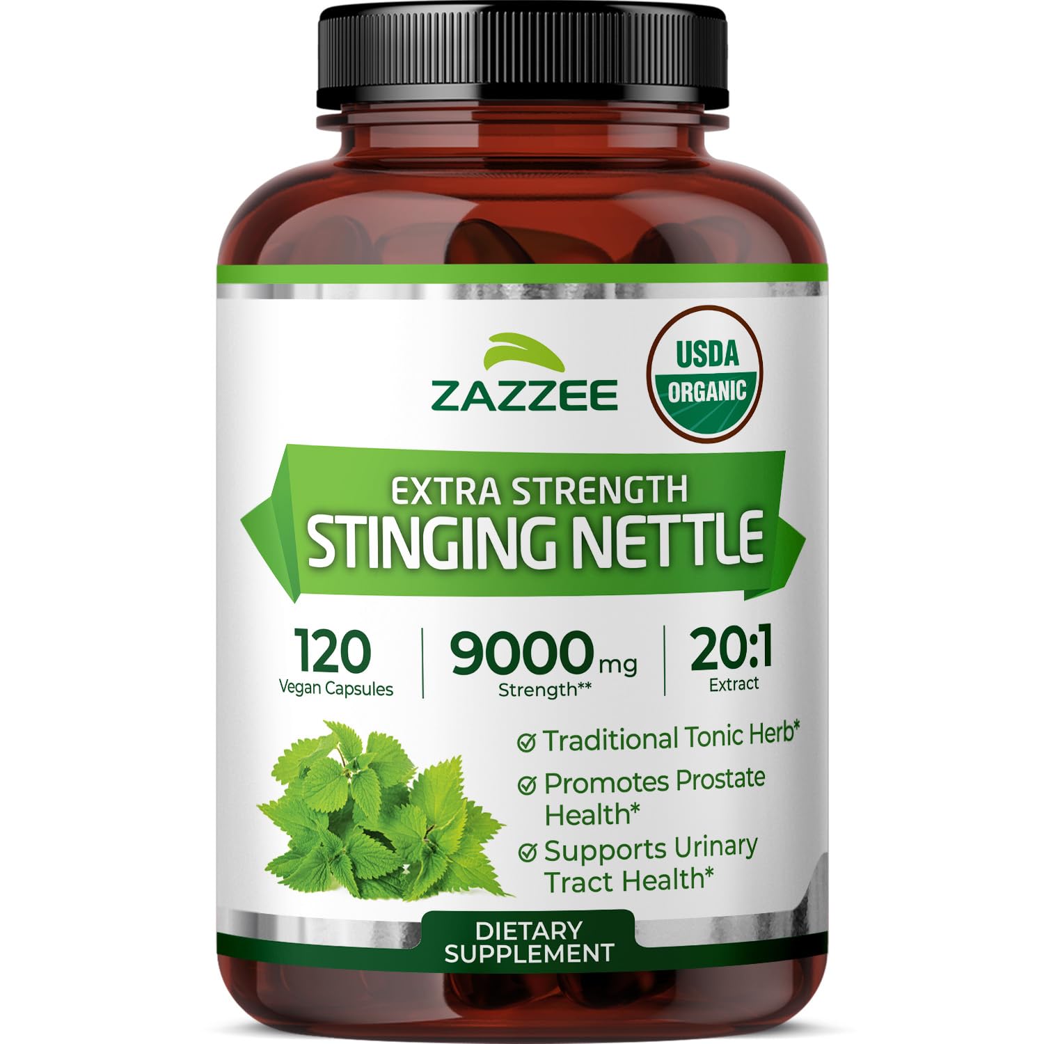 Zazzee Organic Stinging Nettle Extract 120 capsules front view