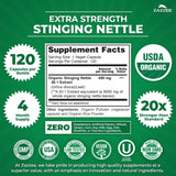 Zazzee Organic Stinging Nettle Extract capsules on white background