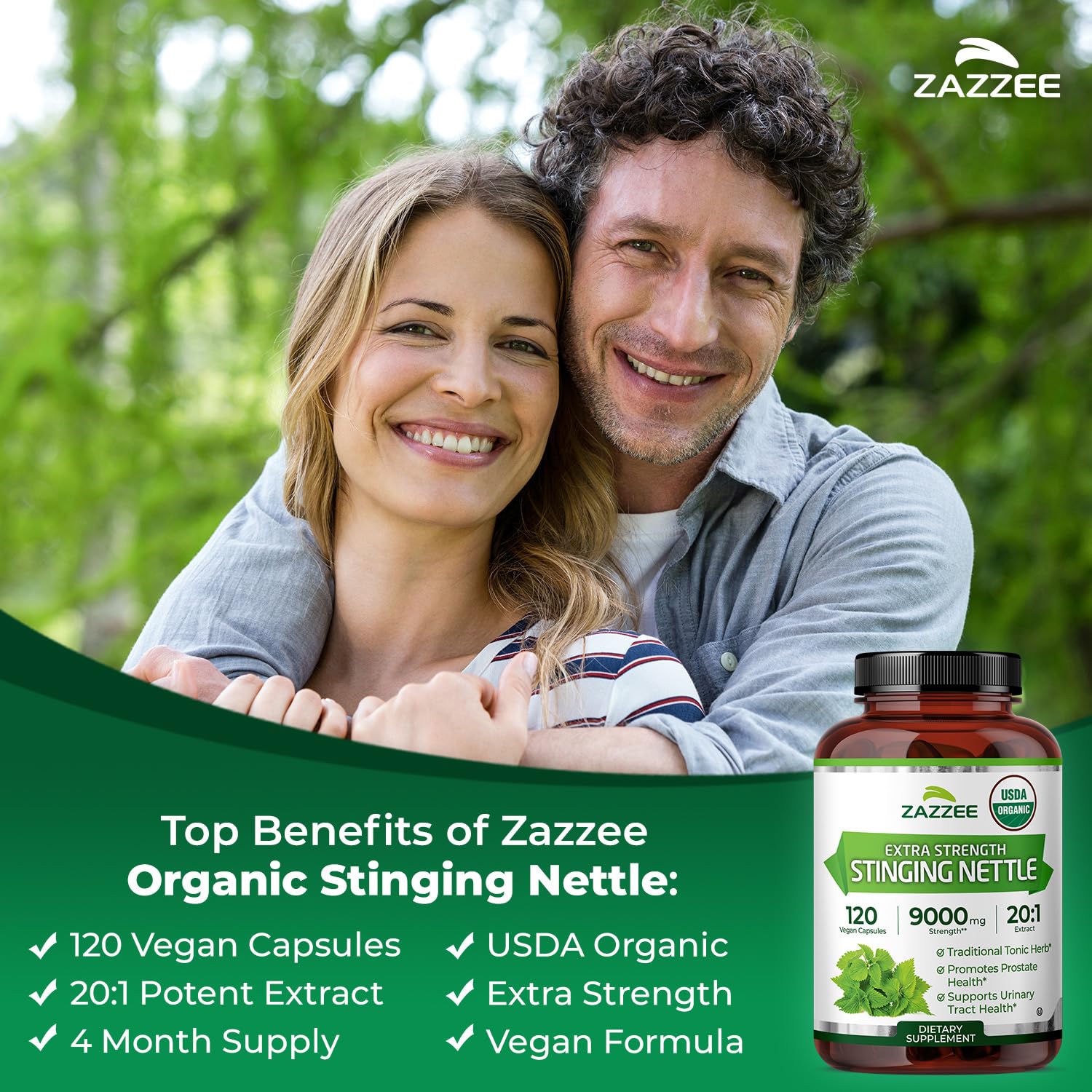 Zazzee Organic Stinging Nettle Extract close-up of capsules