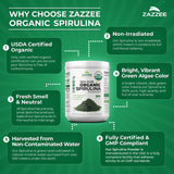Zazzee Spirulina Powder 2.2 pounds container in kitchen setting