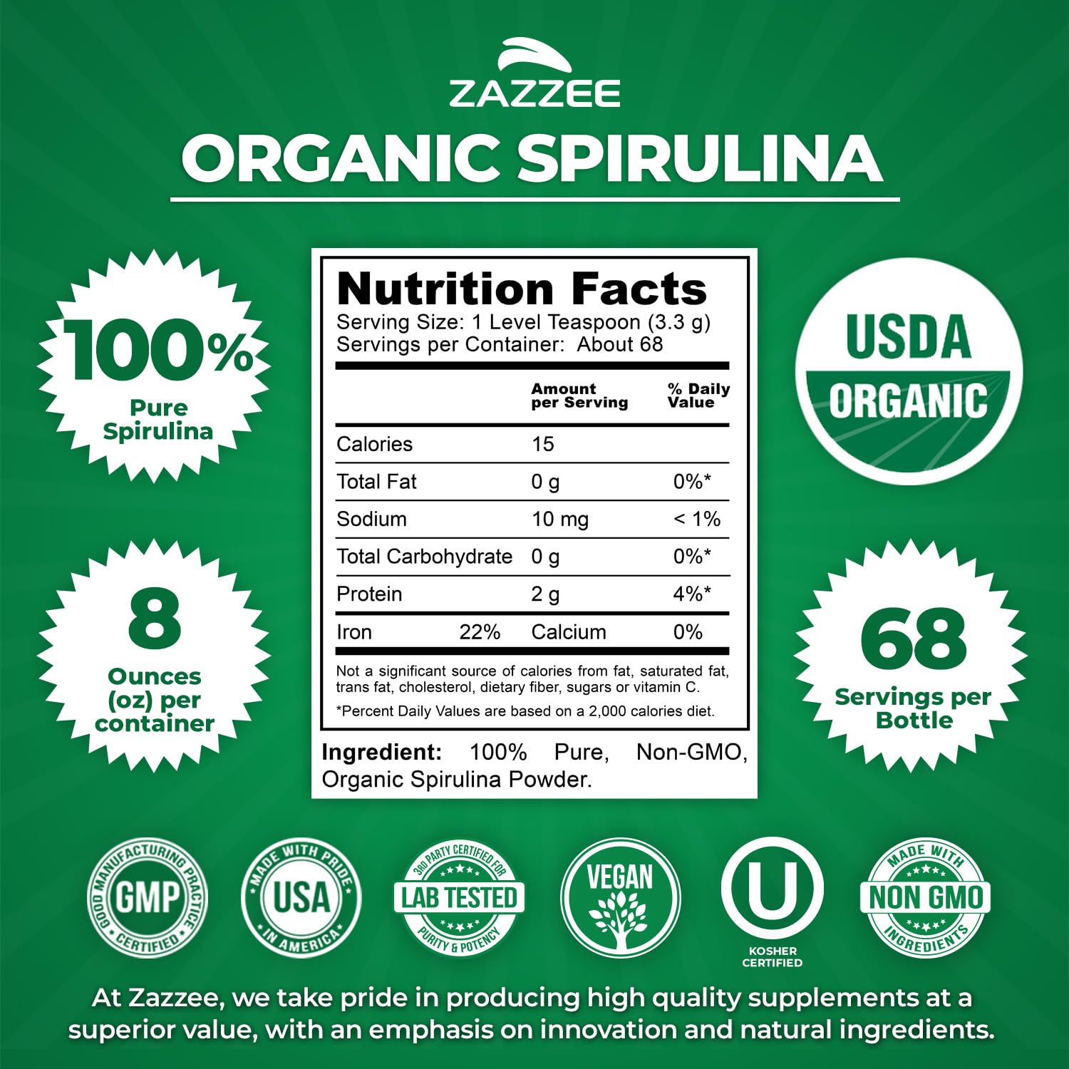 Zazzee Spirulina Powder container top view
