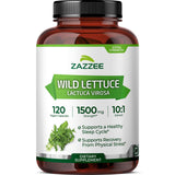 Zazzee Wild Lettuce Extract 10:1 120 Capsules front view