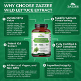 Zazzee Wild Lettuce Extract 10:1 Capsules on a wooden table