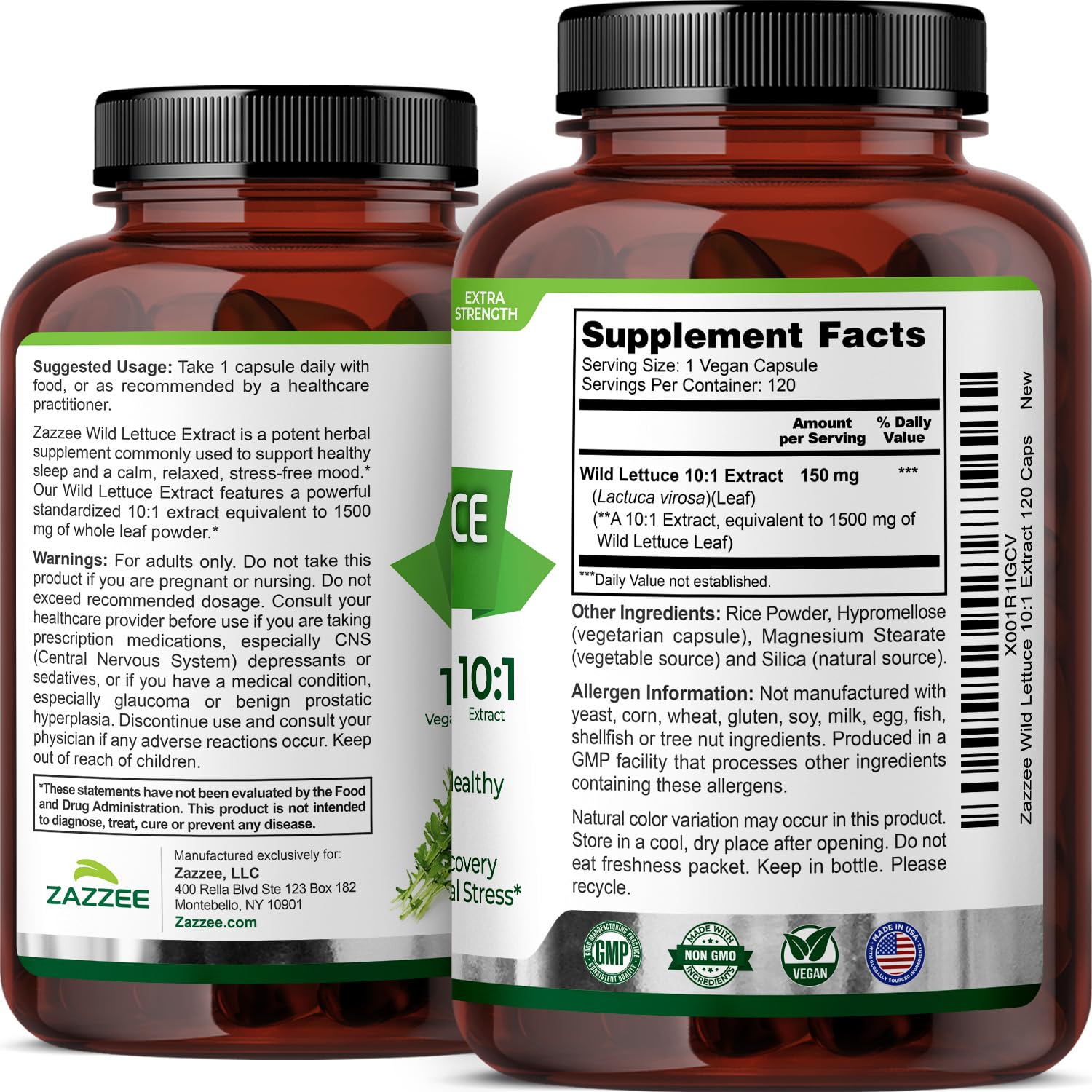 Zazzee Wild Lettuce Extract 10:1 Capsules with measuring spoon