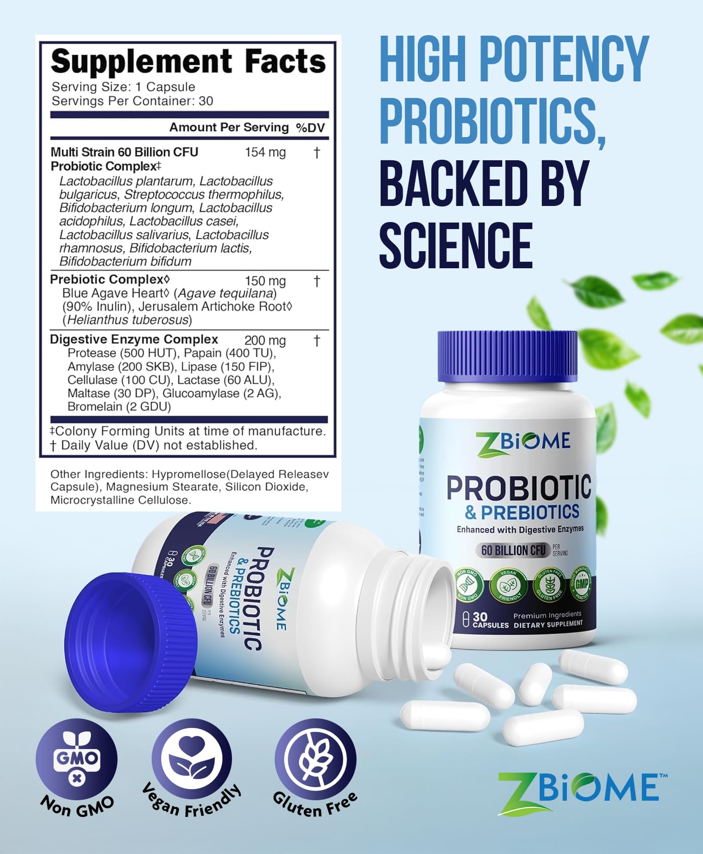 ZBIOME Probiotic 60 Billion CFU Capsules side view