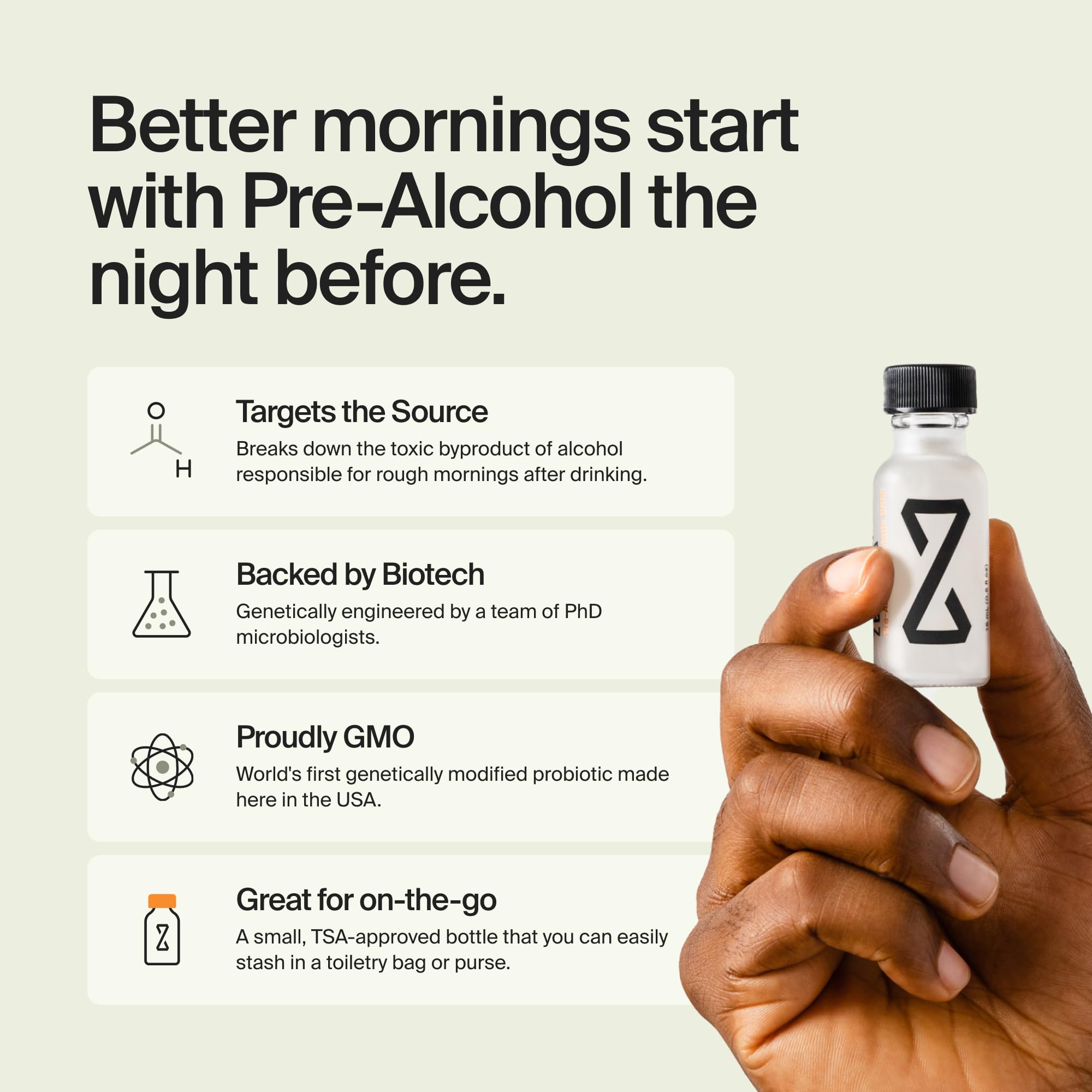 ZBiotics Pre-Alcohol Probiotic Drink in a travel bag