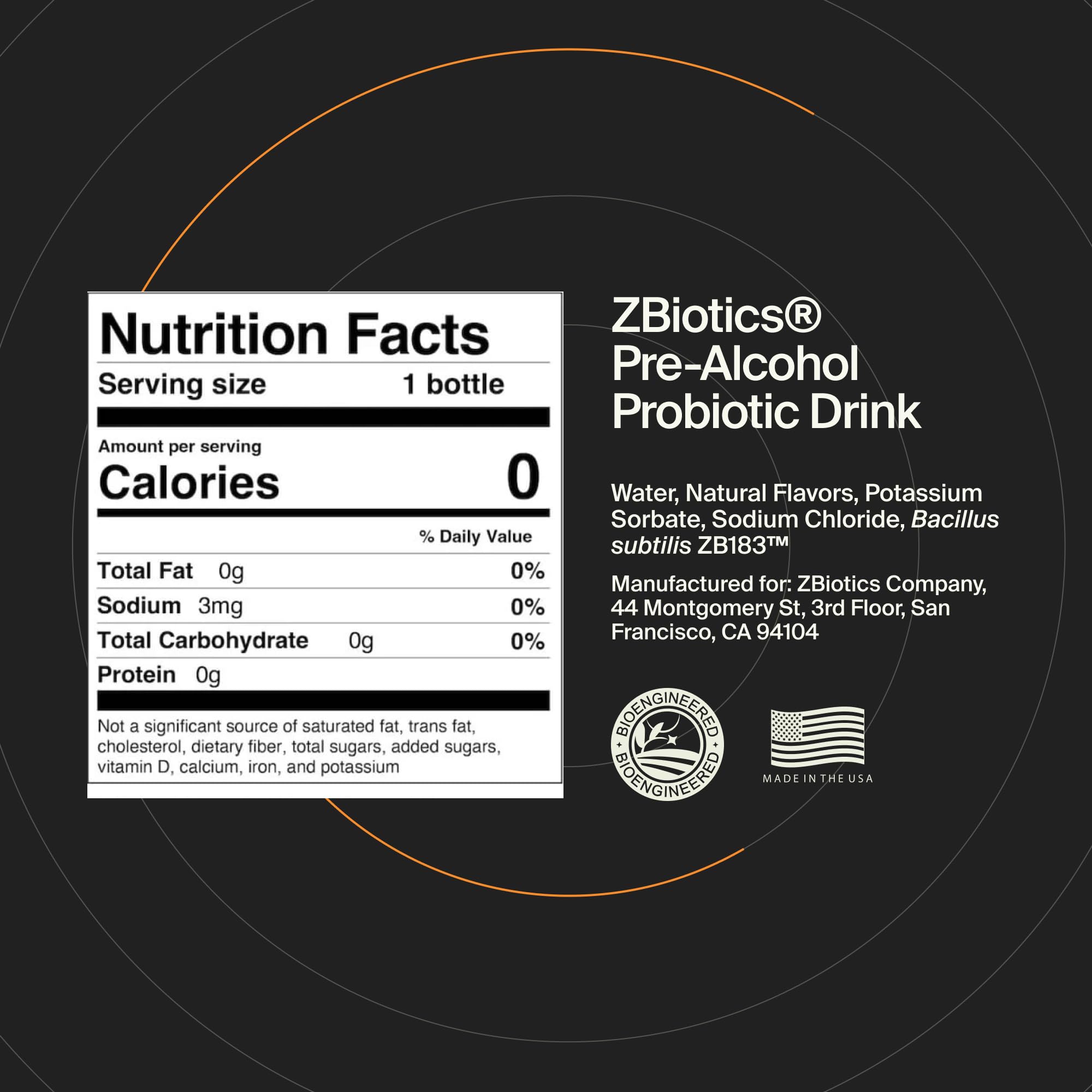 ZBiotics Pre-Alcohol Probiotic Drink with a glass