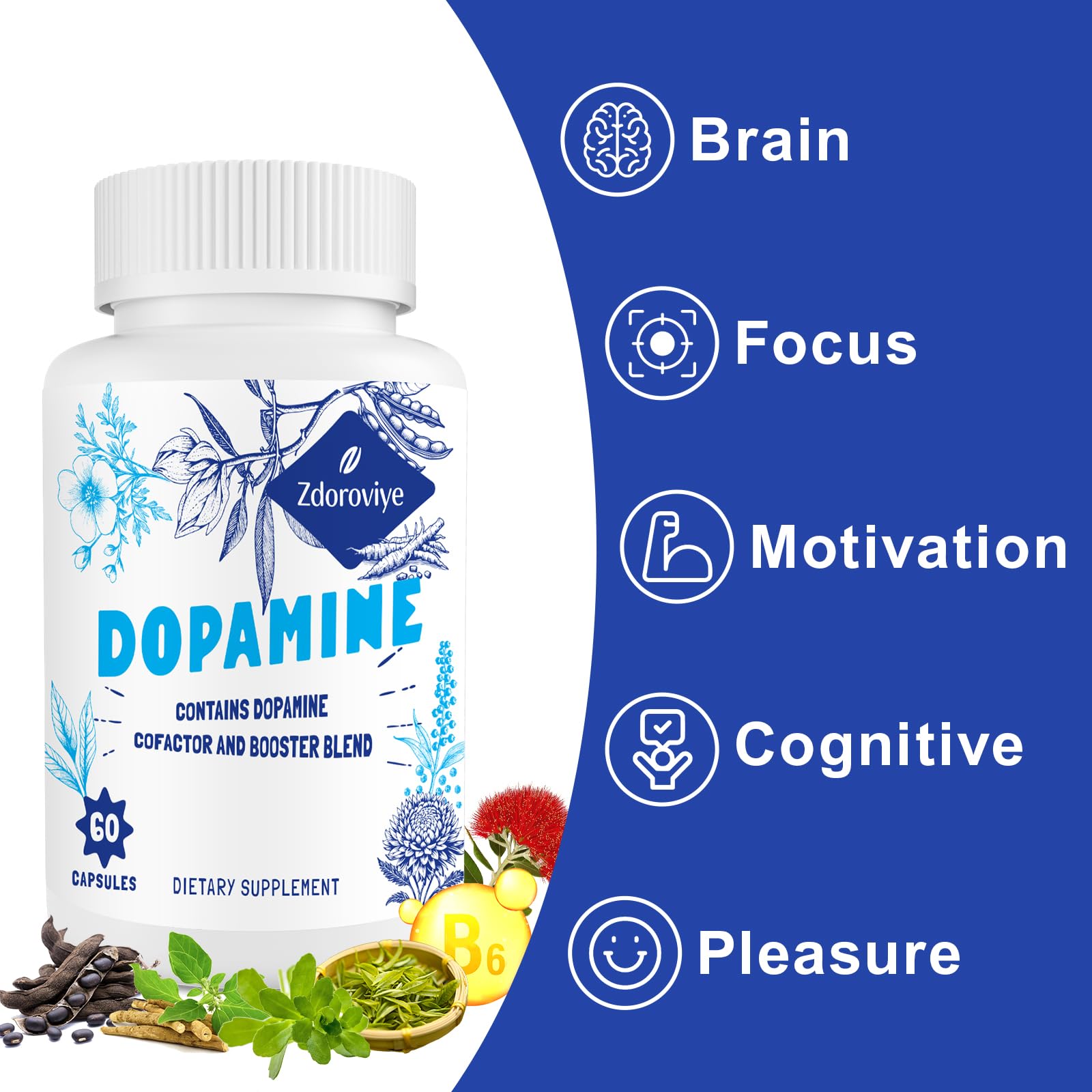 Zdoroviye Dopamine Supplements back view showing nutritional information