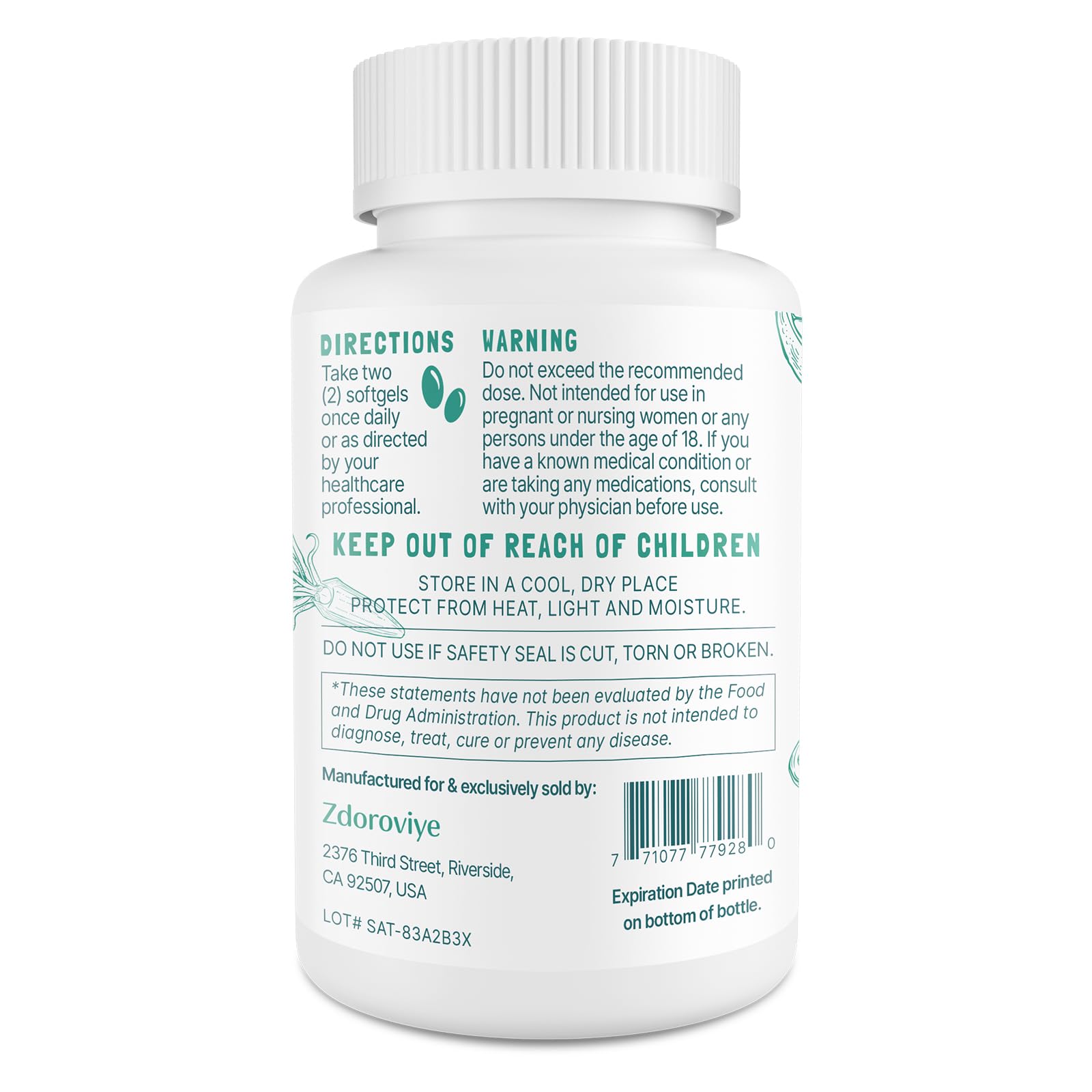 Zdoroviye Omega-3 Supplement back view with dosage information