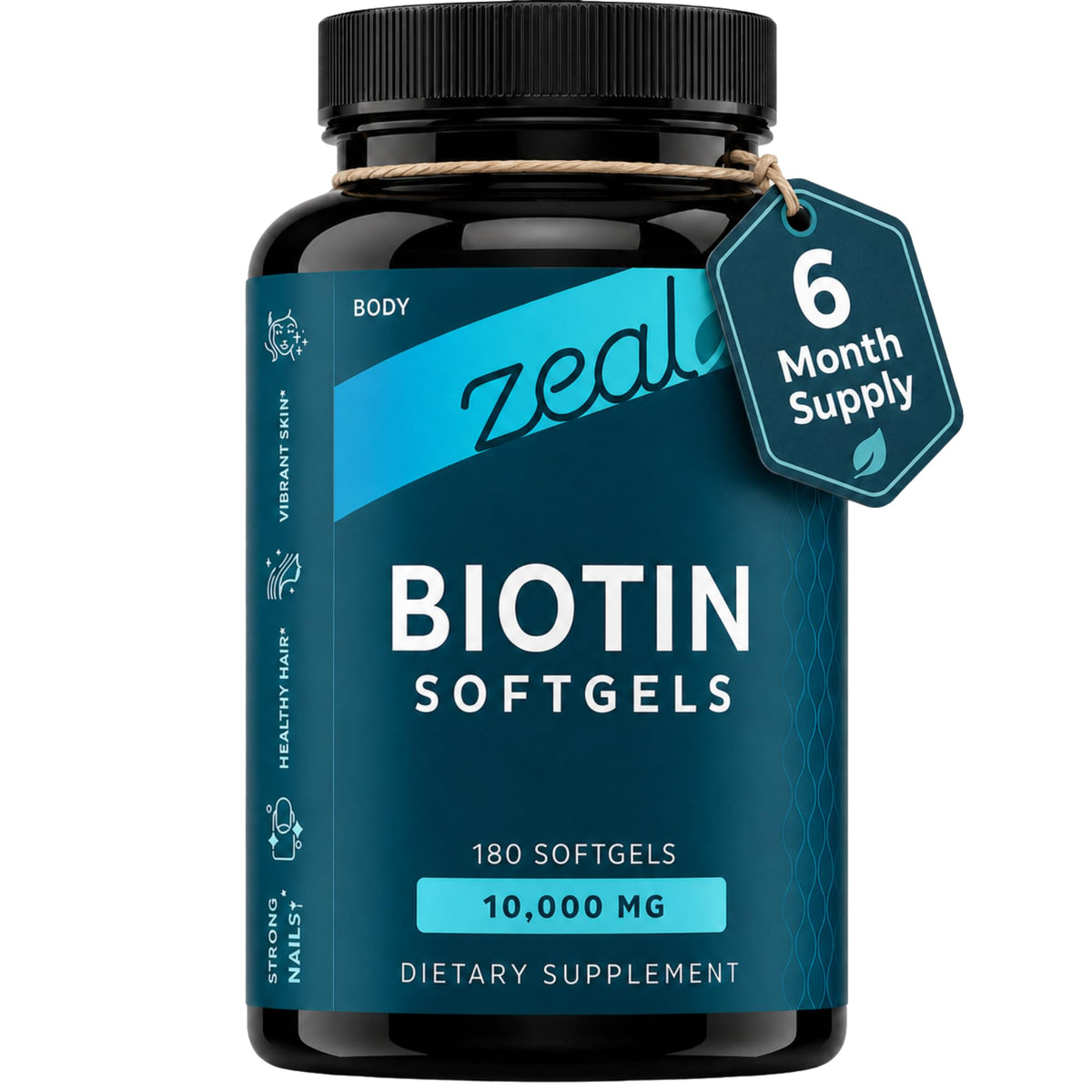 Zeal Naturals Biotin 10000MCG softgels front view