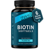 Zeal Naturals Biotin 10000MCG softgels front view