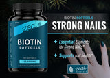Zeal Naturals Biotin 10000MCG softgels on a wooden surface