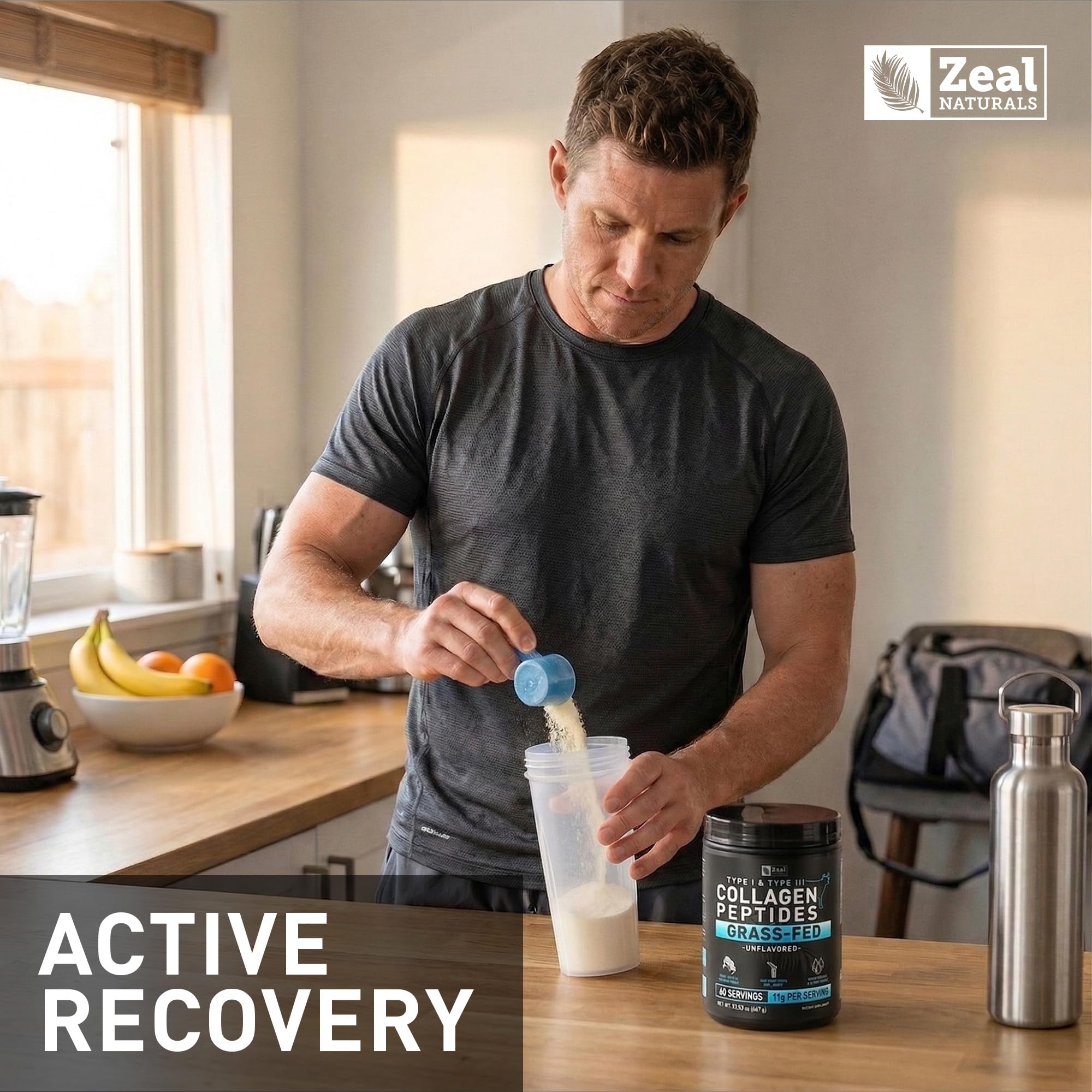 Zeal Naturals Collagen Peptides Powder in a coffee cup