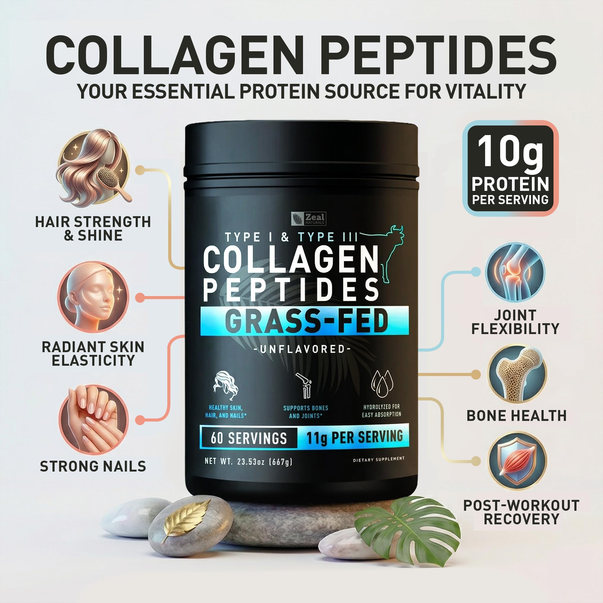 Zeal Naturals Collagen Peptides Powder mixed in a smoothie