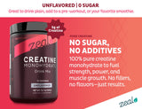 Zeal Naturals Creatine Monohydrate 360g back view with nutritional information