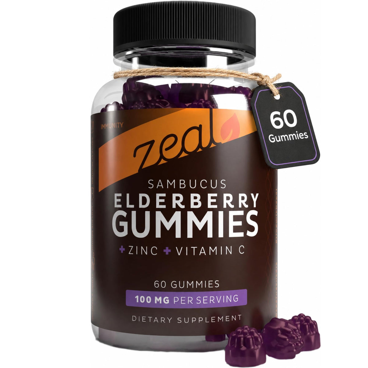 Zeal Naturals Elderberry Gummies 60 count front view