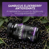 Zeal Naturals Elderberry Supplement 500mg bottle on a wooden table