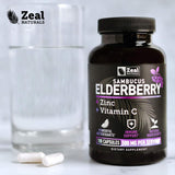 Zeal Naturals Elderberry Supplement 500mg with a measuring spoon