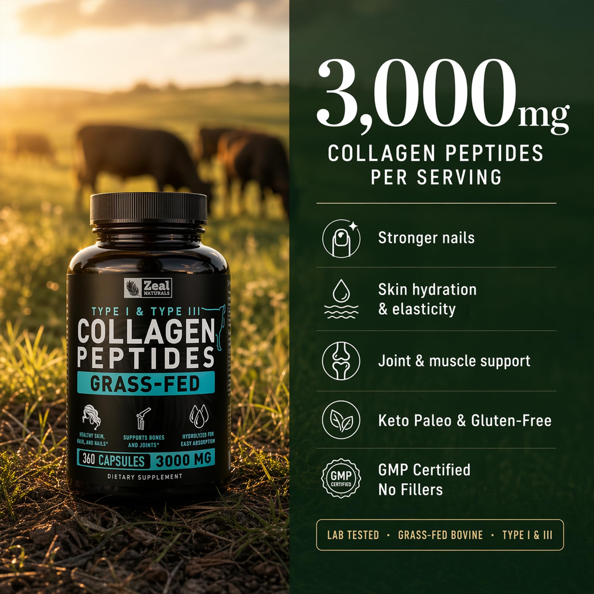 Zeal Naturals Hydrolyzed Collagen Peptides 290g side view