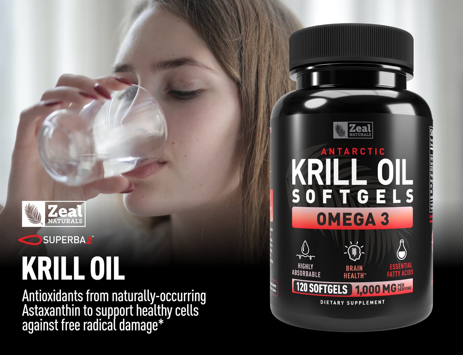 Zeal Naturals Krill Oil product packaging with a white background