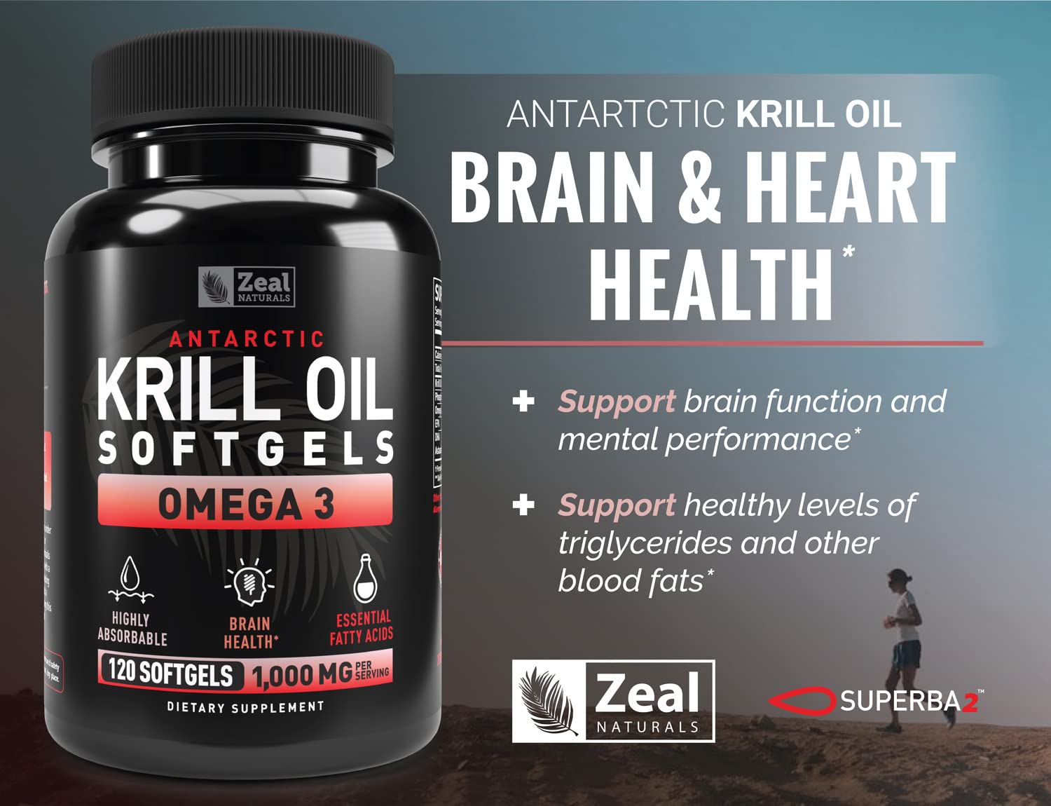 Zeal Naturals Krill Oil softgels in a hand
