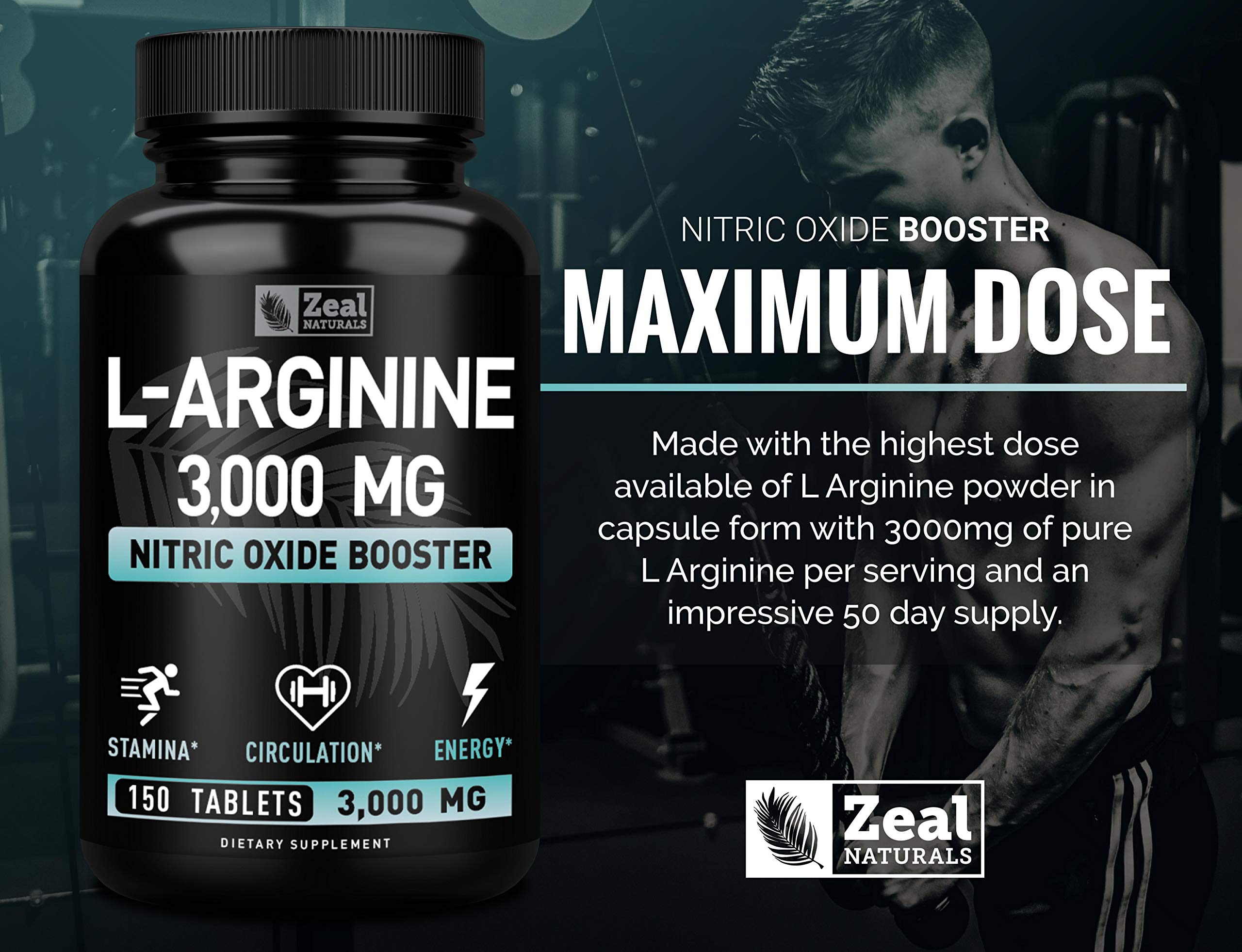 Zeal Naturals L-Arginine supplement on a wooden table