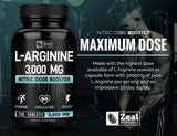 Zeal Naturals L-Arginine supplement on a wooden table