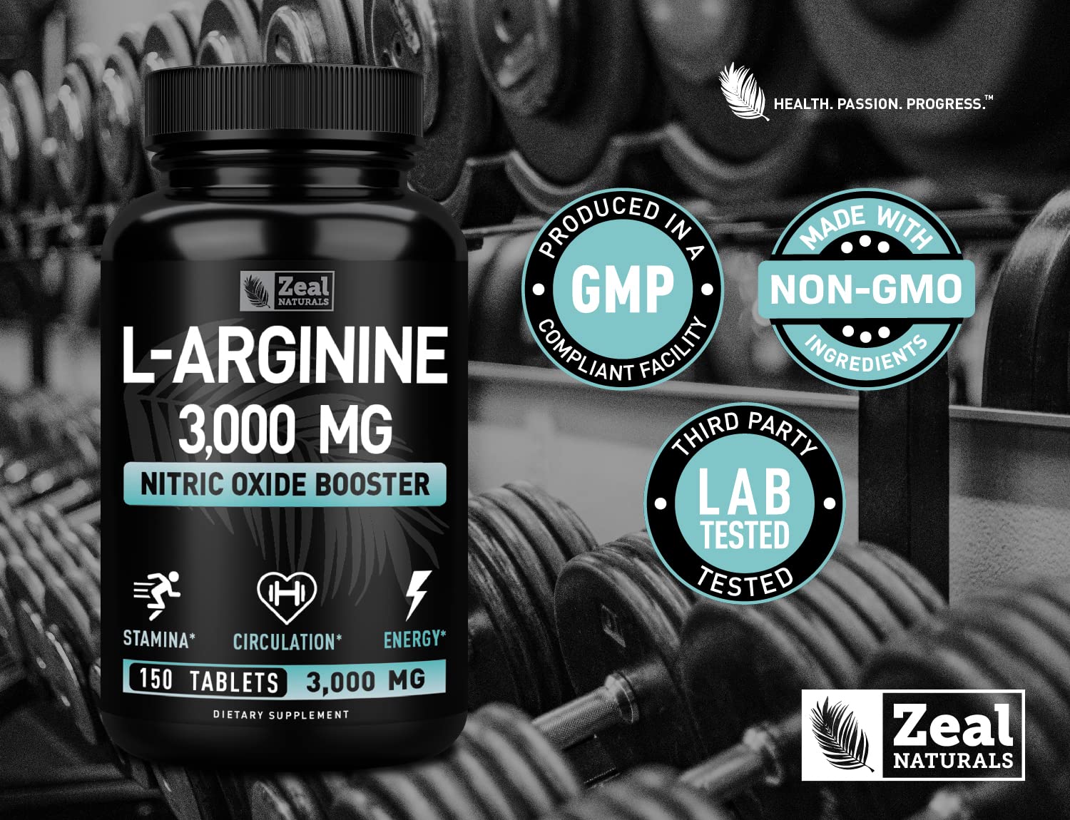 Zeal Naturals L-Arginine supplement with measuring tape