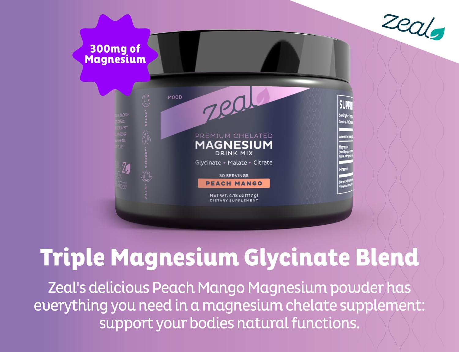 Zeal Naturals Magnesium Drink Mix Peach Mango flavour in a glass of water
