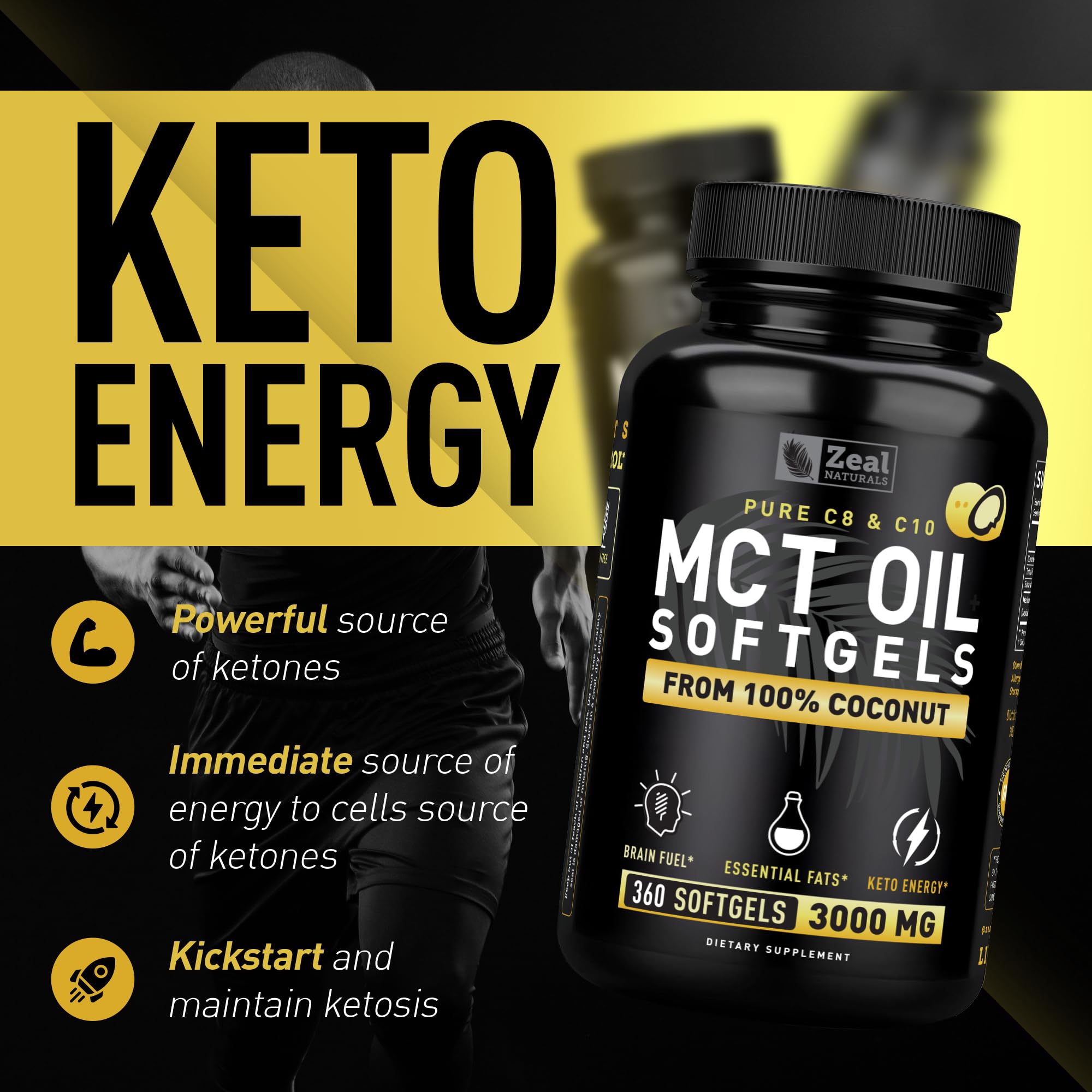 Zeal Naturals MCT Oil Softgels bottle side view