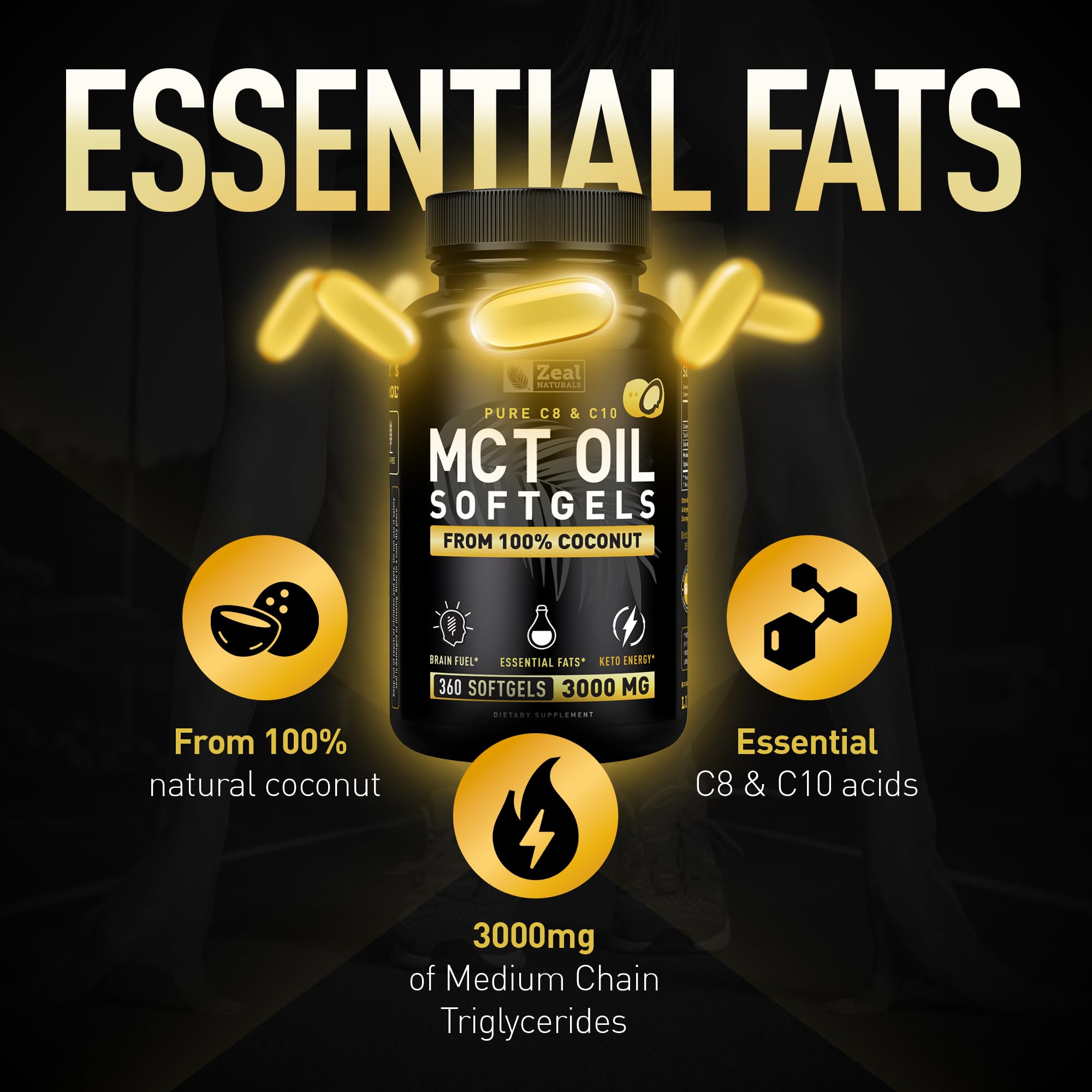 Zeal Naturals MCT Oil Softgels with coffee cup