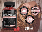 Zeal Naturals Multi Collagen Peptide Gummies on a wooden table