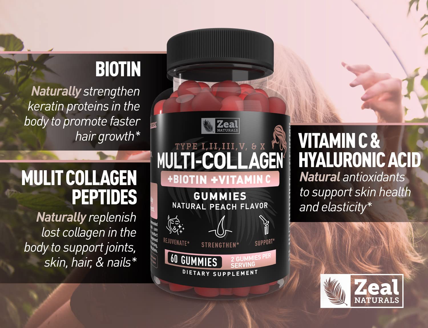 Zeal Naturals Multi Collagen Peptide Gummies side view
