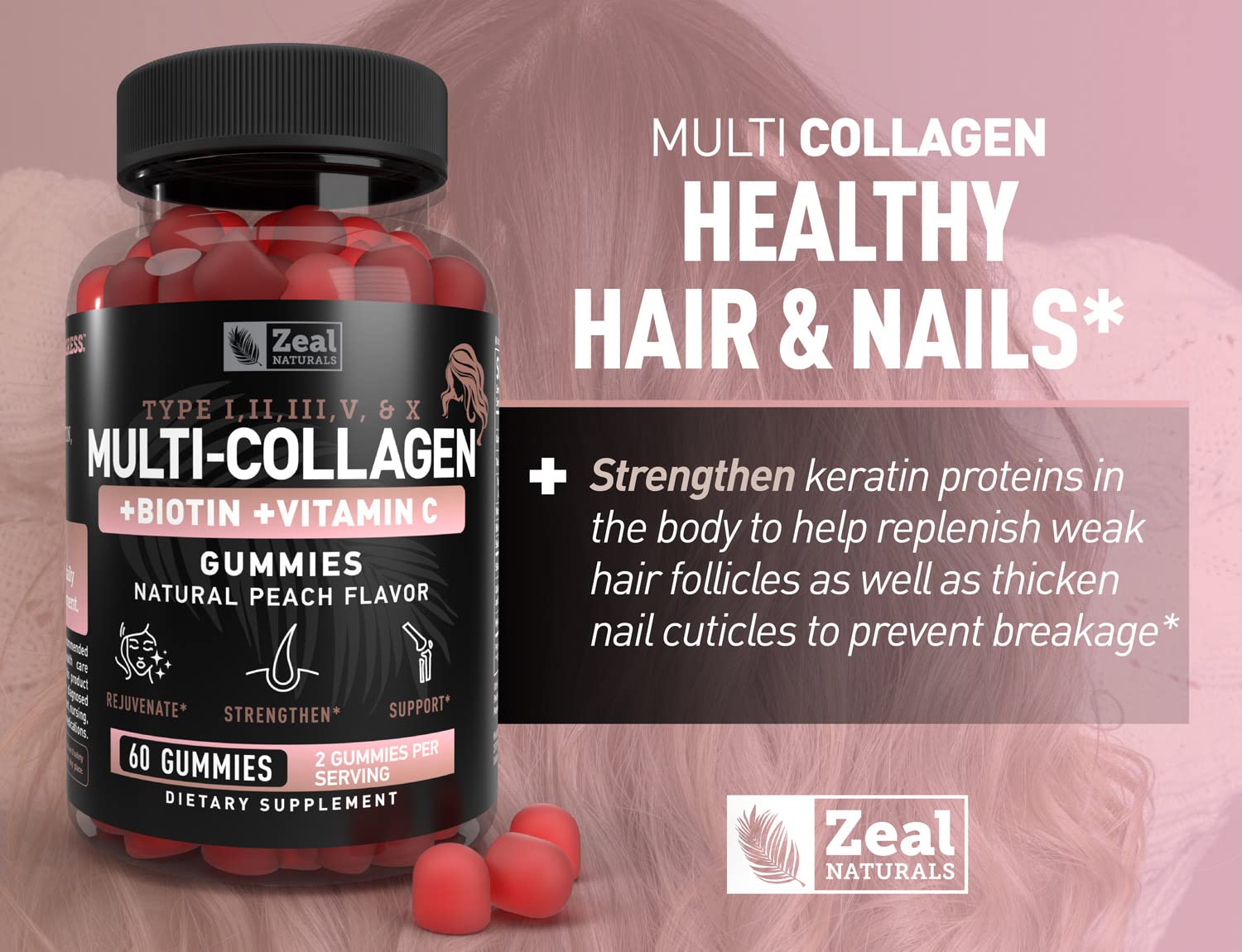 Zeal Naturals Multi Collagen Peptide Gummies with Vitamin C and Biotin