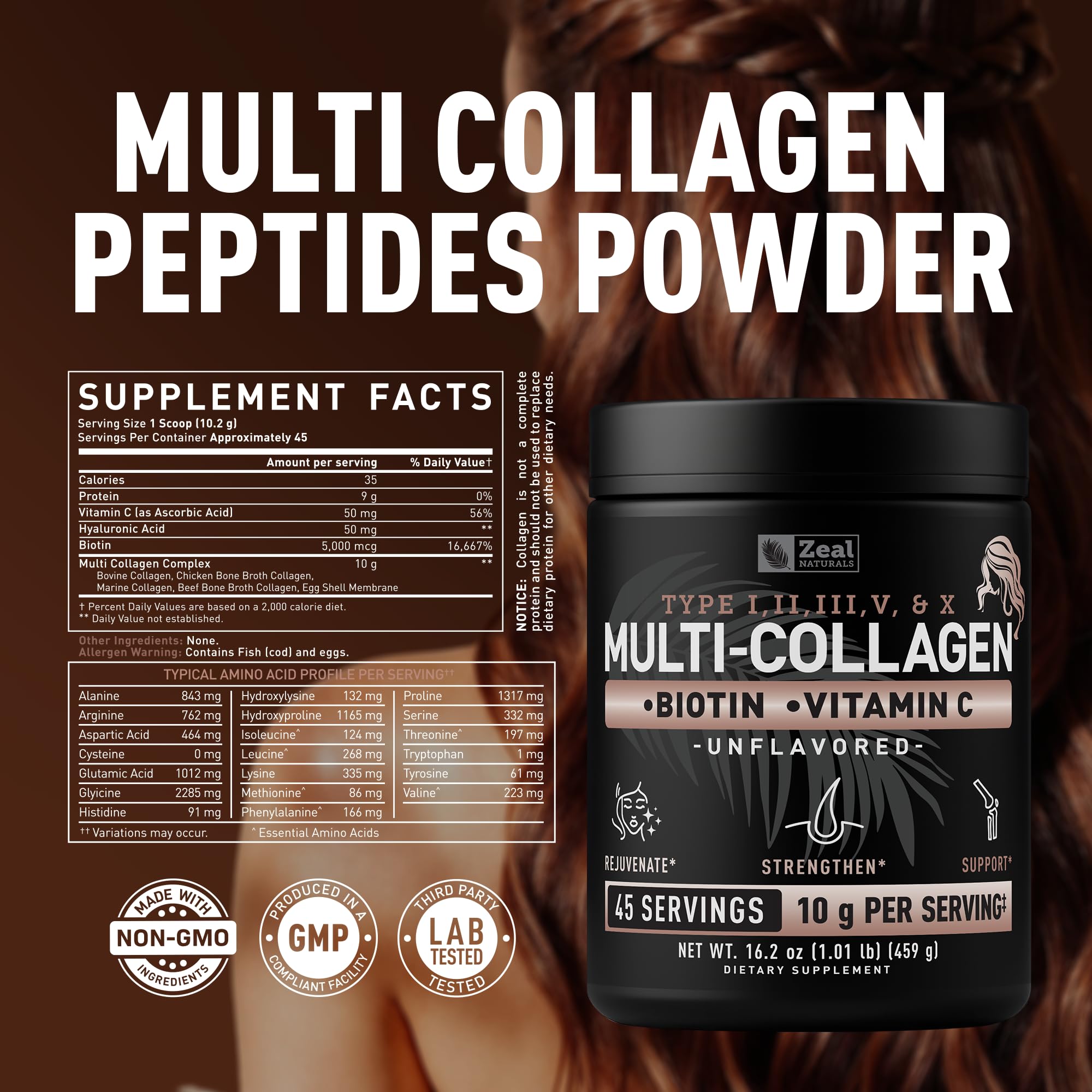 Zeal Naturals Multi Collagen Protein Powder 454g packaging