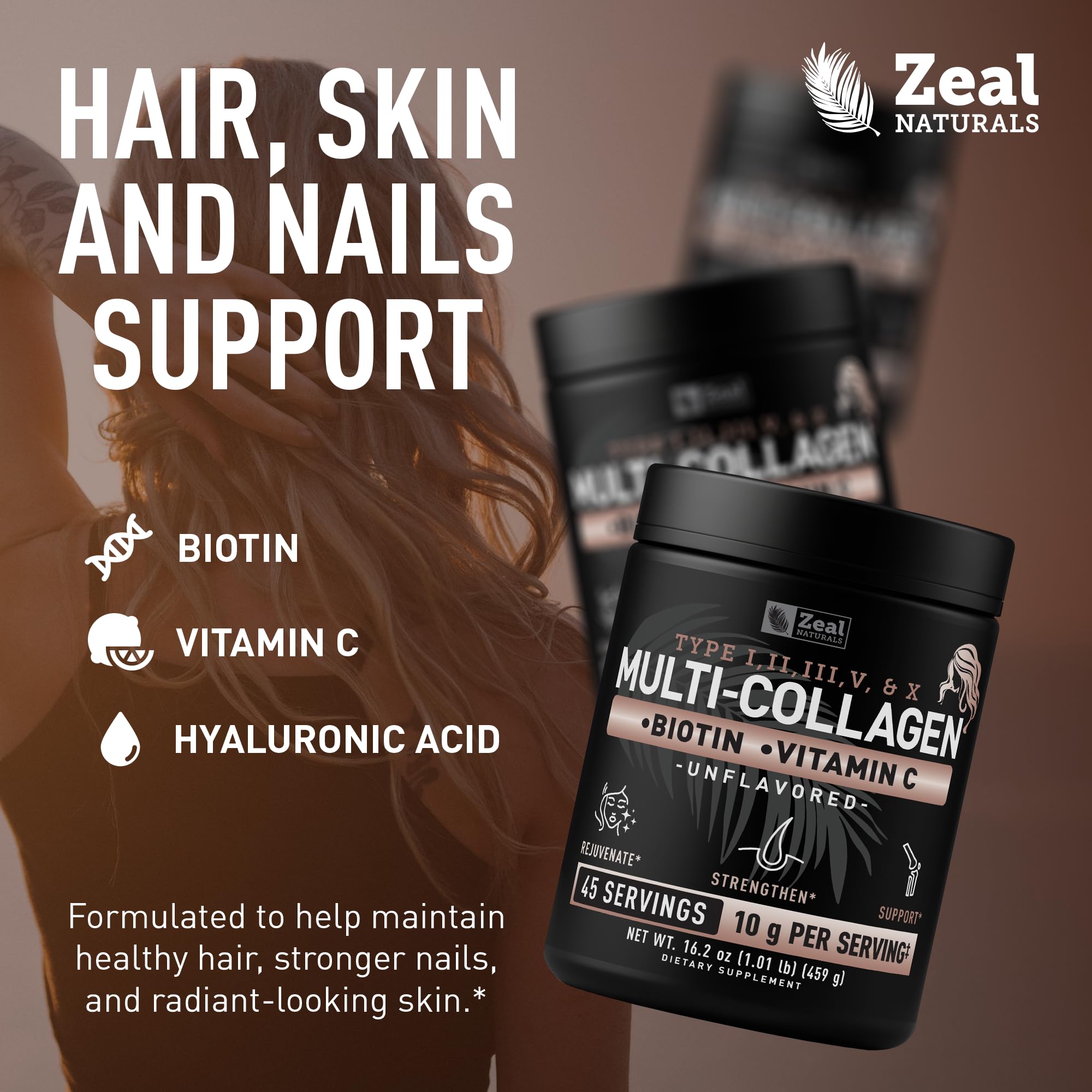 Zeal Naturals Multi Collagen Protein Powder 454g scoop