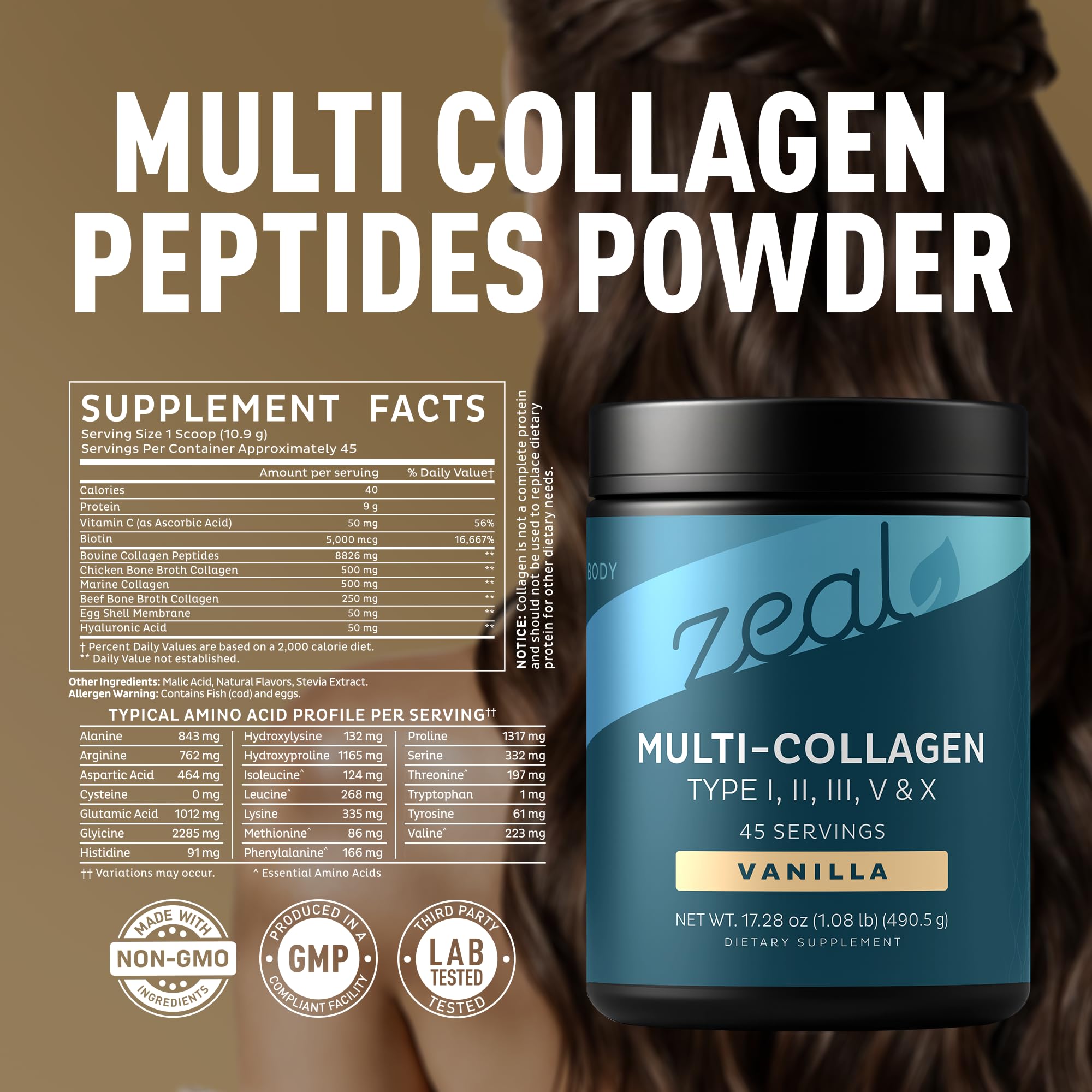 Zeal Naturals Multi Collagen Protein Powder 490g packaging