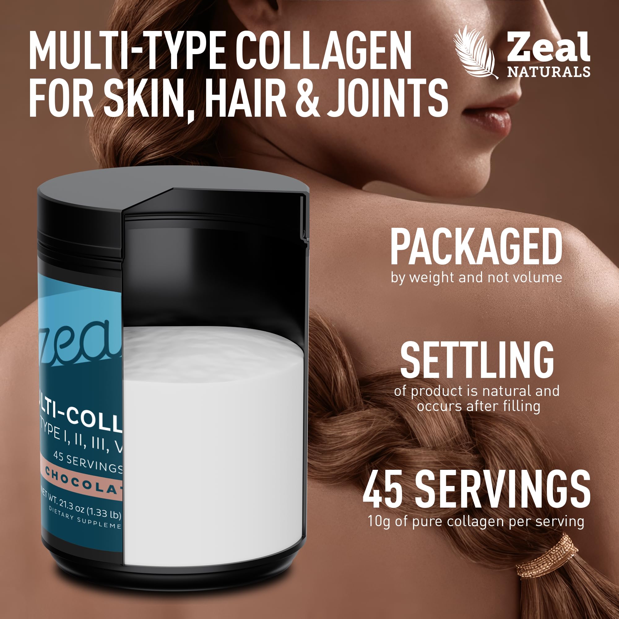 Zeal Naturals Multi Collagen Protein Powder 604g close-up of powder