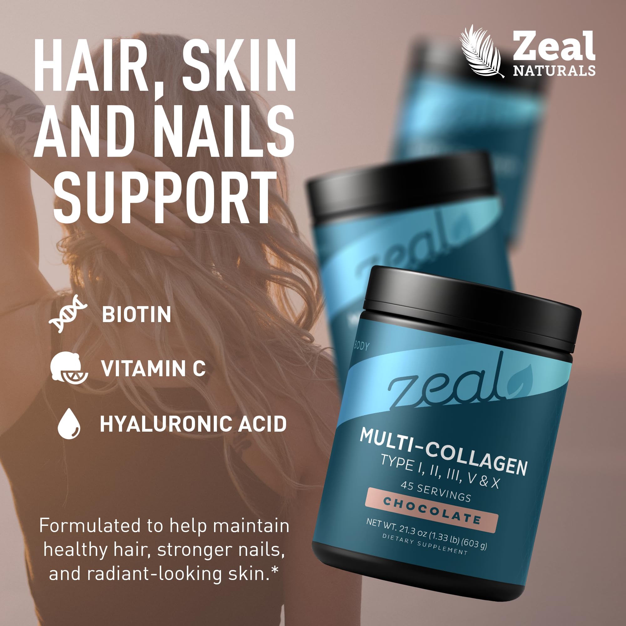Zeal Naturals Multi Collagen Protein Powder 604g serving suggestion in a smoothie