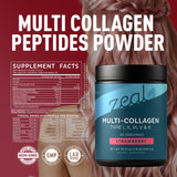 Zeal Naturals Multi Collagen Protein Powder 630g back view with nutritional information