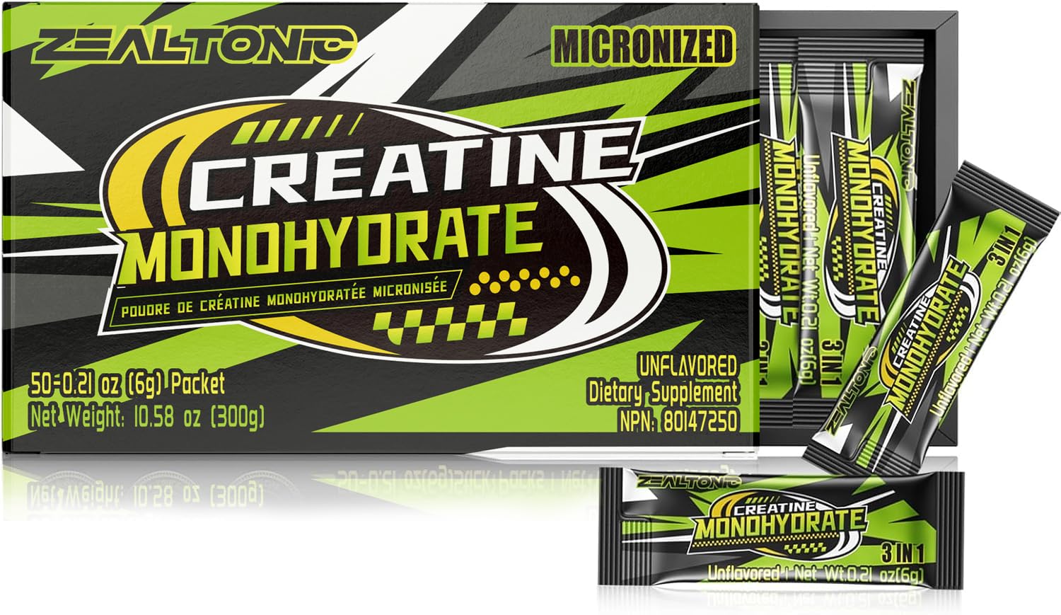 Zealtonic Creatine Monohydrate Stick Packs front view