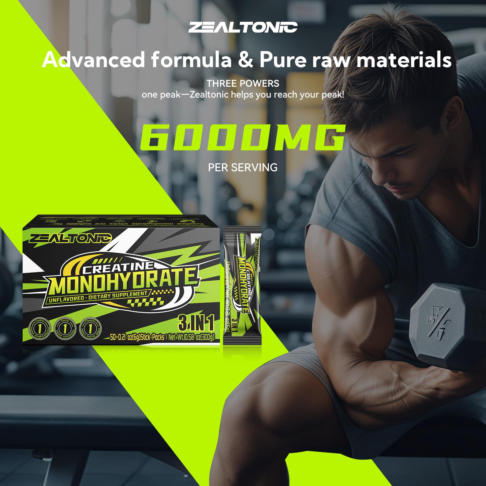 Zealtonic Creatine Packets showing 50 individual servings