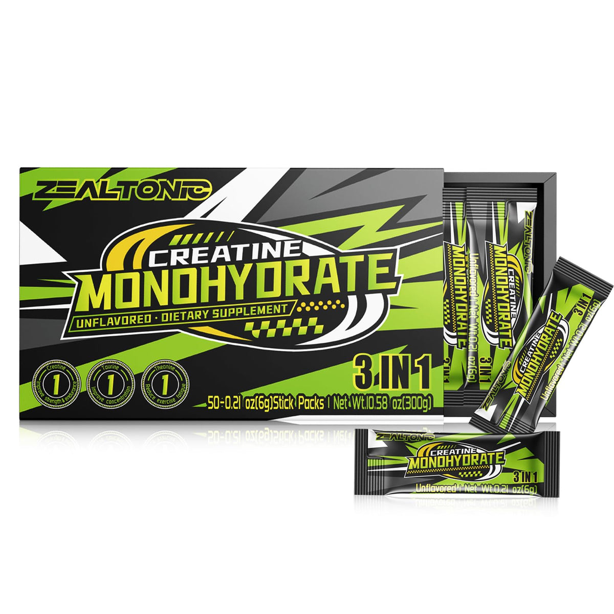 Zealtonic Micronized Creatine Monohydrate Powder Packets front view