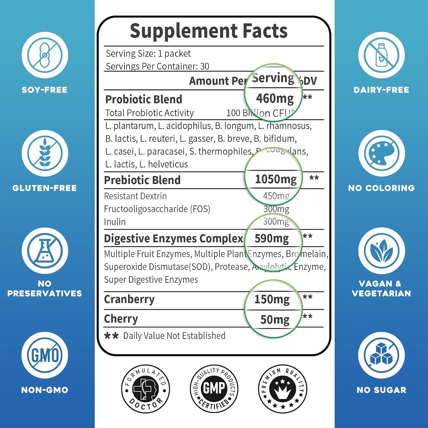 ZEBORA 3-in-1 Probiotics 100 Billion CFU bottle with a measuring spoon