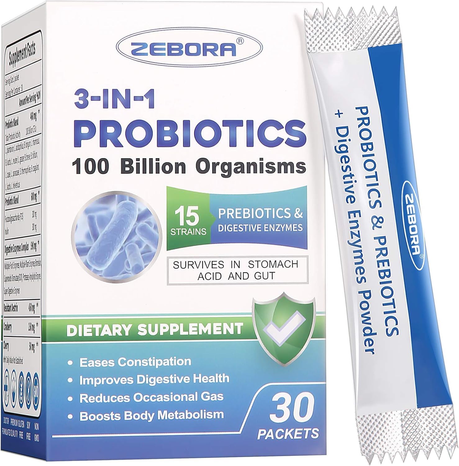ZEBORA 3-in-1 Probiotics 100 Billion CFU capsule bottle front view