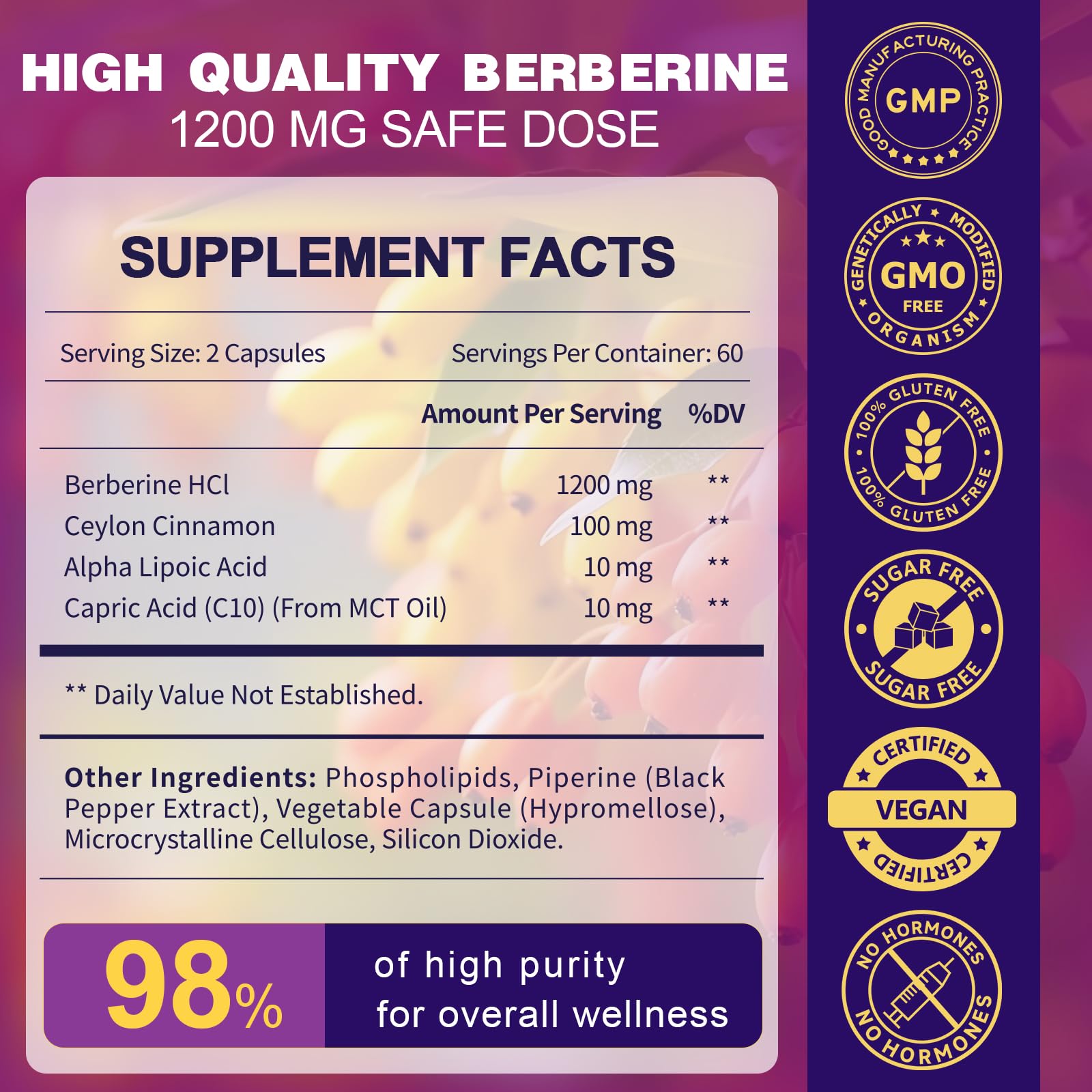 ZEBORA Berberine HCl bottle side view