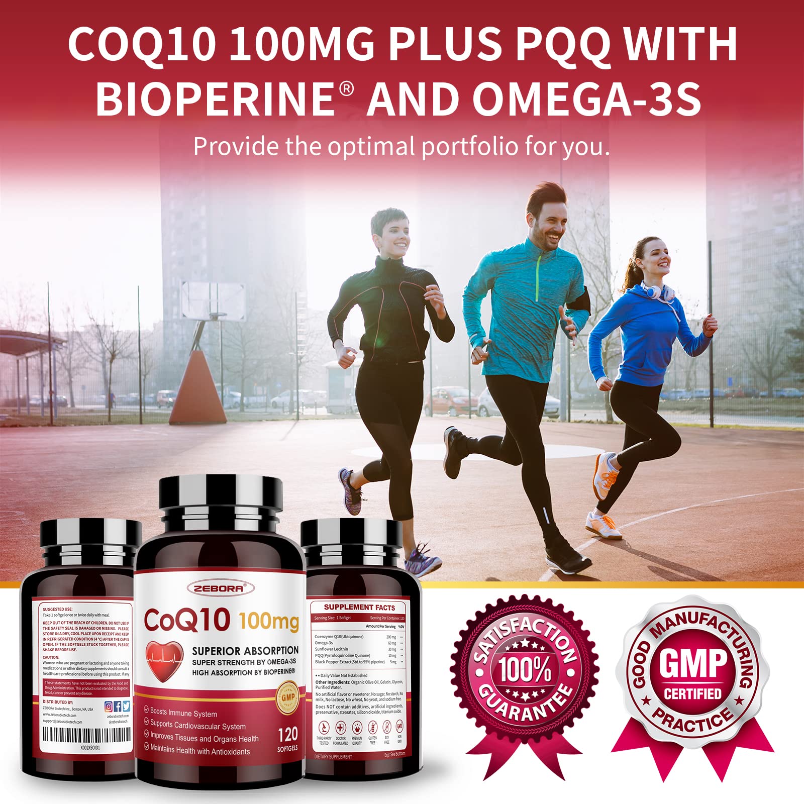 ZEBORA CoQ10 100mg softgels with a glass of water