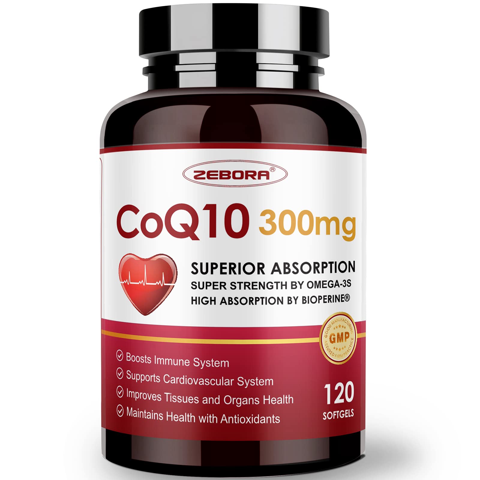 ZEBORA CoQ10 300mg softgels front view with packaging
