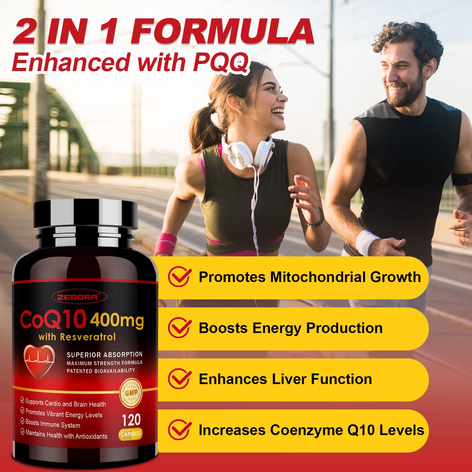 ZEBORA CoQ10 400mg capsules with a measuring spoon